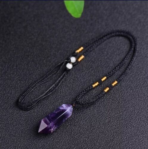 Natural Amethyst Stone Pendant Purple Crystal Point Charm Necklace Adjustable