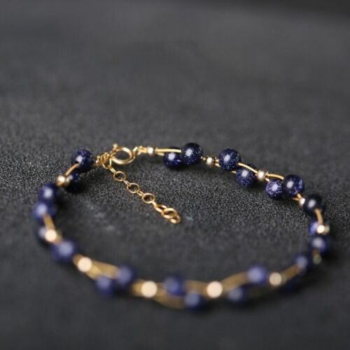 Handmade 4mm Blue Goldstone Bead Healing Reiki Amulet Dainty Women Bracelet