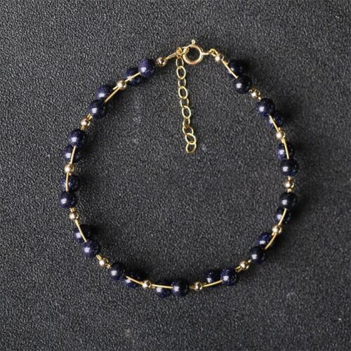 Handmade 4mm Blue Goldstone Bead Healing Reiki Amulet Dainty Women Bracelet