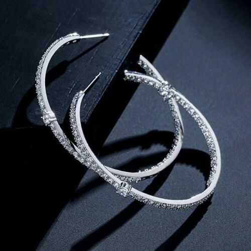 925 Sterling Silver Plated Round Cut 30MM Hoop Earrings For Women