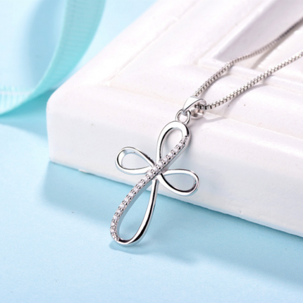 Women 925 Sterling Silver Infinity Cross Religious Necklace Pendant 16"