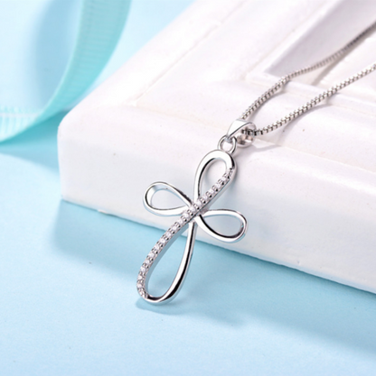 Women 925 Sterling Silver Infinity Cross Religious Necklace Pendant 16"