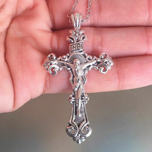 925 Sterling Silver 3D Christian Jesus Christ Cross Catholic Crucifix Necklace