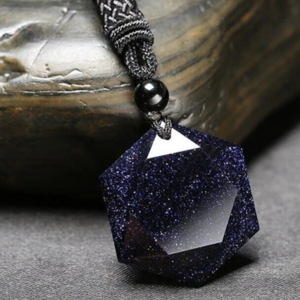 Blue Goldstone Hexagram Talisman Pendant Healing Reiki Women Men Necklace