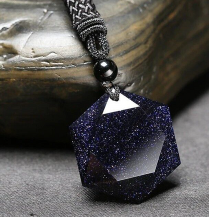 Blue Goldstone Hexagram Talisman Pendant Healing Reiki Women Men Necklace