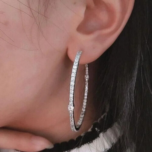 925 Sterling Silver Plated Round Cut 30MM Hoop Earrings For Women