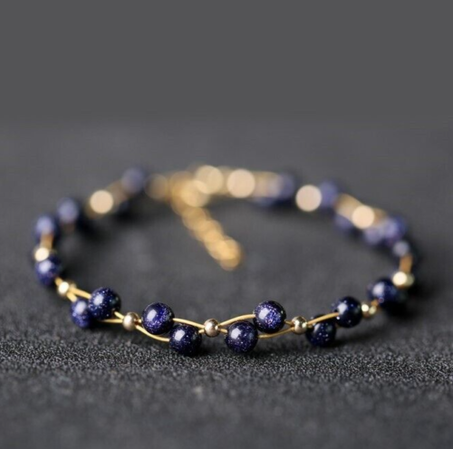 Handmade 4mm Blue Goldstone Bead Healing Reiki Amulet Dainty Women Bracelet