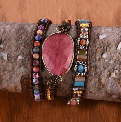 Rhodonite Women Healing Chakra Anxiety Relief Wrap Handmade Wrap Bracelet