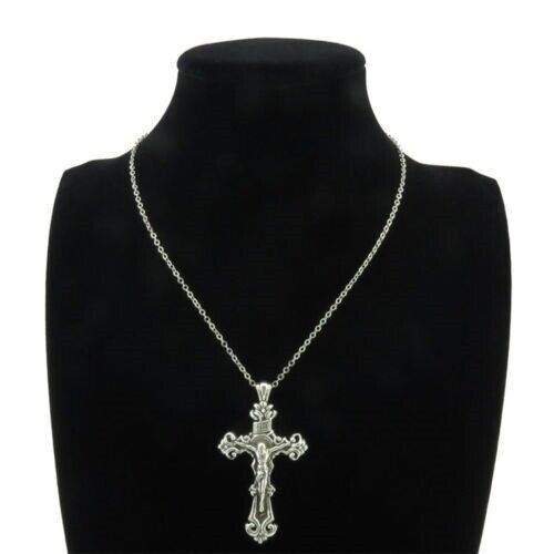 925 Sterling Silver 3D Christian Jesus Christ Cross Catholic Crucifix Necklace