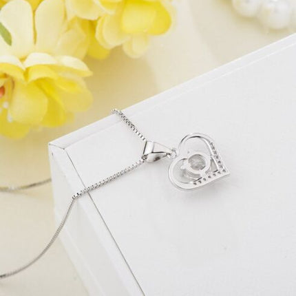925 Sterling Silver Love Heart Cubic Zirconia CZ Pendant Necklace 18"