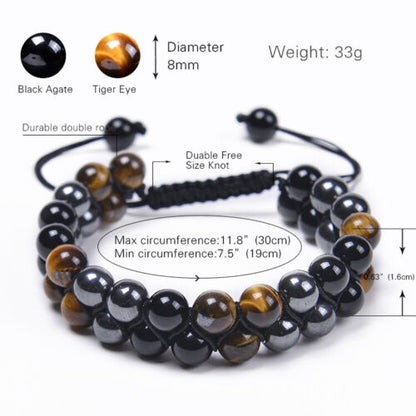 Men Bracelet Triple Protection Black Obsidian Hematite 8mm Beads Bracelet