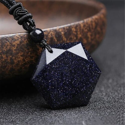 Blue Goldstone Hexagram Talisman Pendant Healing Reiki Women Men Necklace