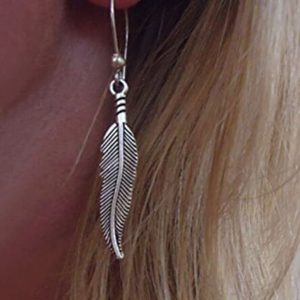Feather Earrings 925 sterling silver Dangle hooks pewter charms Feathers