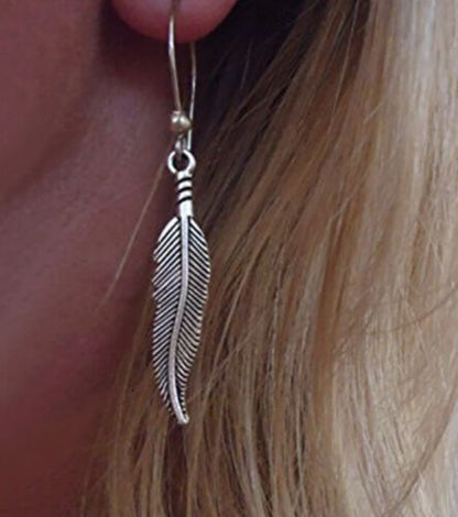 Feather Earrings 925 sterling silver Dangle hooks pewter charms Feathers