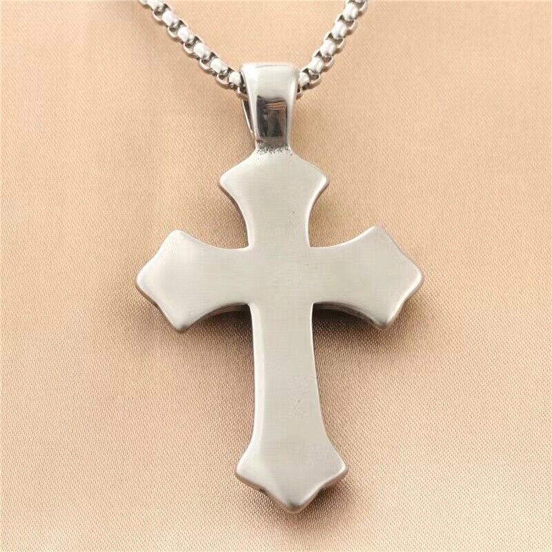 Men's Biker Catholic Cross Pendant Necklace For Men Ashes Stainless Steel