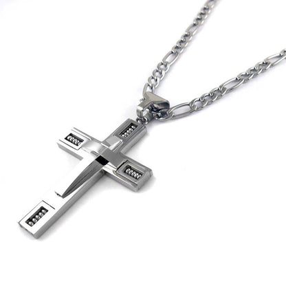 MEN's 24" Stainless Steel 5mm Figaro Chain Necklace Silver Cross Pendant