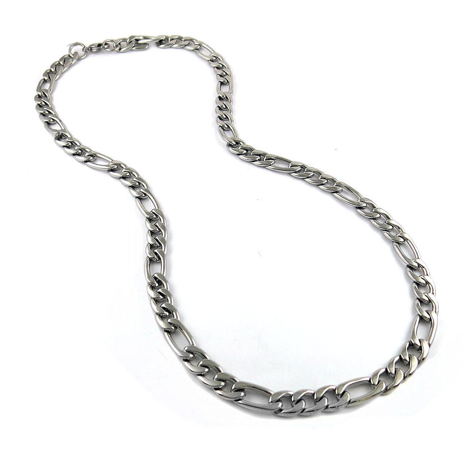 MEN's 24" Stainless Steel 5mm Figaro Chain Necklace Silver Cross Pendant