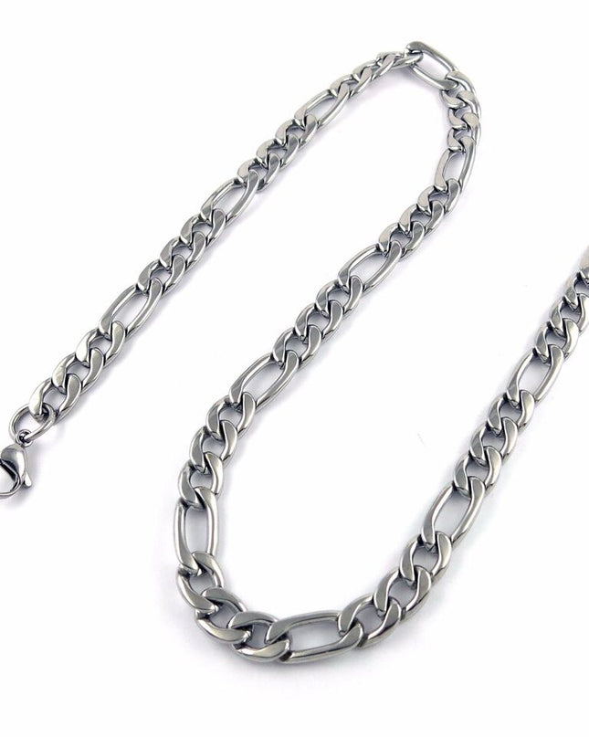 MEN's 24" Stainless Steel 5mm Figaro Chain Necklace Silver Cross Pendant